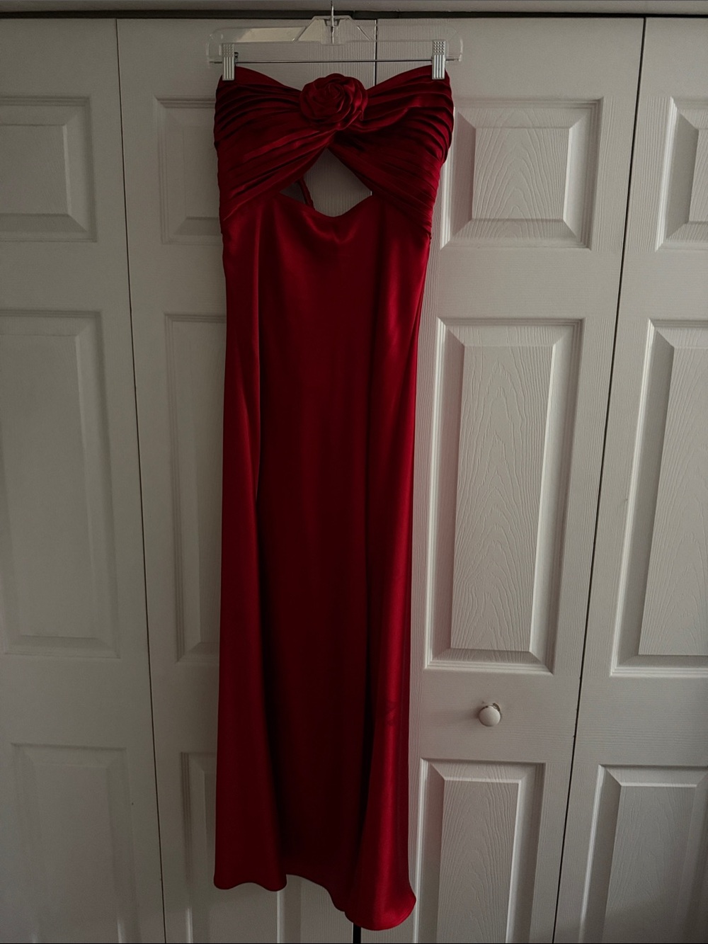 Hello Molly Red Evening Gown with Rosette Detail